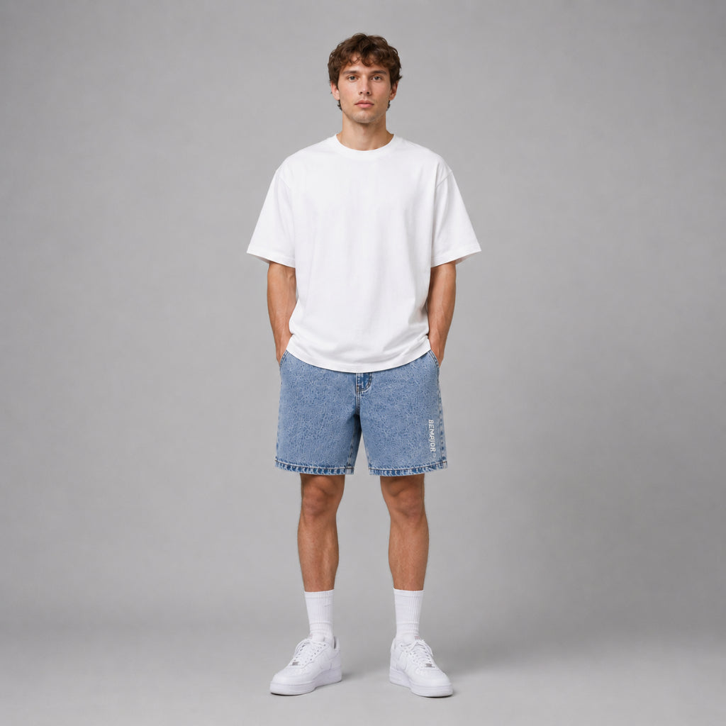 BEMAJOR Men Washed Denim Shorts | Drip Denim Collection
