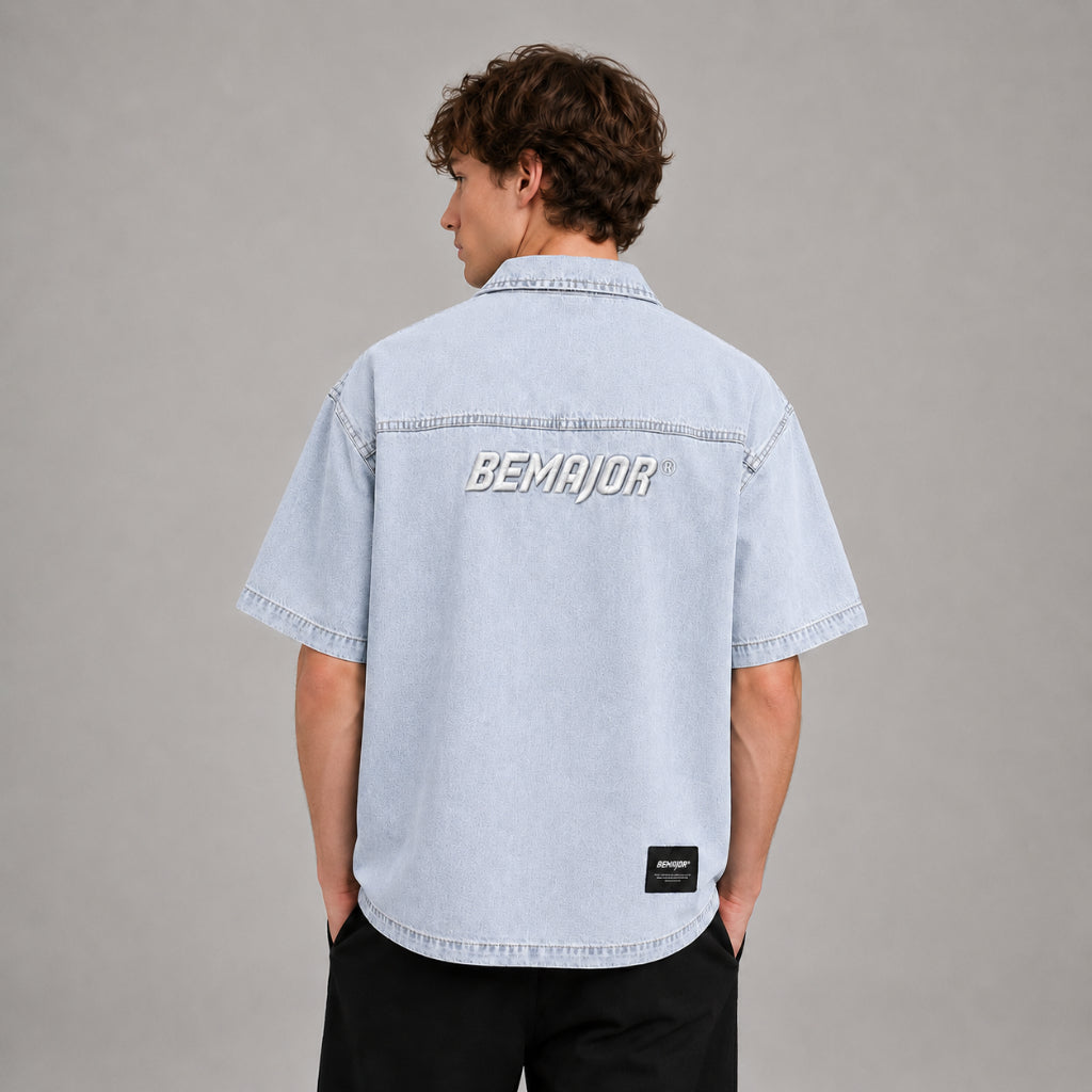 BEMAJOR Men Denim Short Sleeve Shirt | Drip Denim Collection
