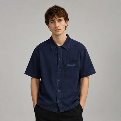 BEMAJOR Men Denim Short Sleeve Shirt | Drip Denim Collection