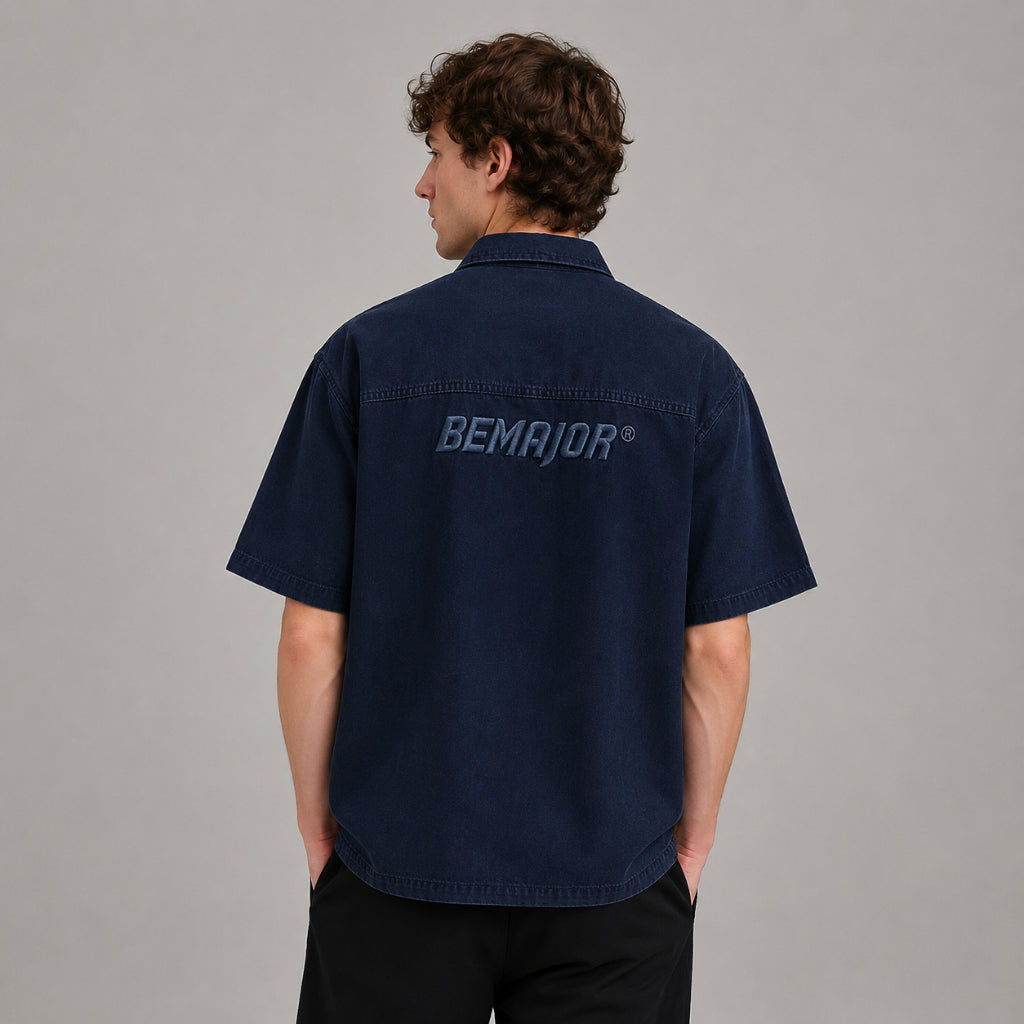 BEMAJOR Men Denim Short Sleeve Shirt | Drip Denim Collection