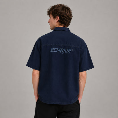 BEMAJOR Men Denim Short Sleeve Shirt | Drip Denim Collection