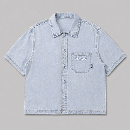 BEMAJOR Men Denim Short Sleeve Shirt | Drip Denim Collection