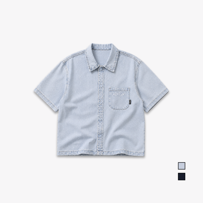 BEMAJOR Men Denim Short Sleeve Shirt | Drip Denim Collection