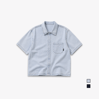 BEMAJOR Men Denim Short Sleeve Shirt | Drip Denim Collection
